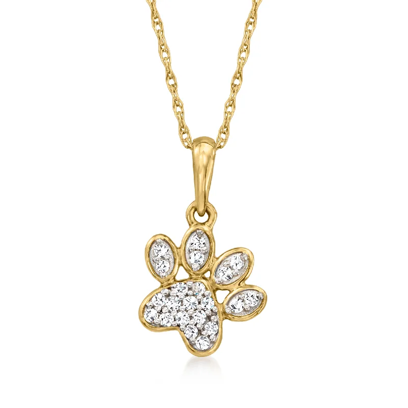 Women's gold-plated necklaces-Canaria Diamond Paw Print Pendant Necklace in 10kt Yellow Gold