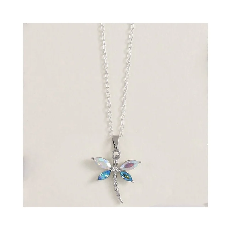 Trendy women's necklaces-Periwinkle by Barlow : Aqua and Clear AB Crystal Dragonflies  - Necklace