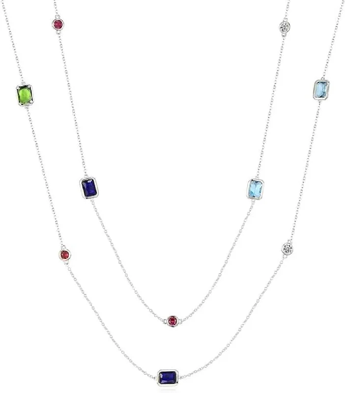 Women's emerald necklaces-18k Rose Gold Multi Emerald -Cut Quartz Long Necklace