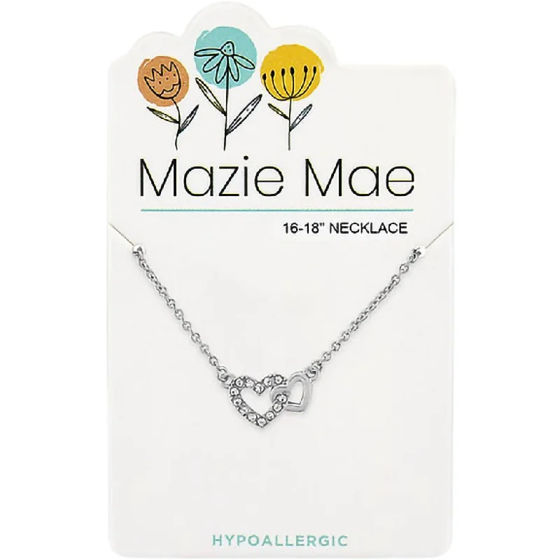 Women's gemstone necklaces-Center Court: Silver Interlocking Hearts Mazie Mae Necklace