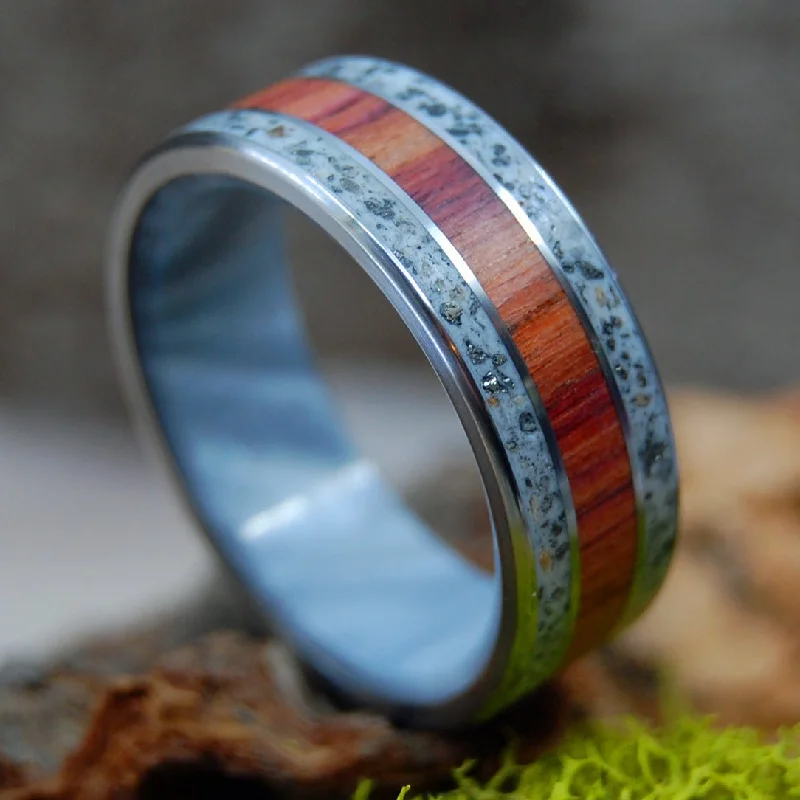 Women's titanium rings-Key West Tulip | Men's Beach Sand, Tulip Wood, Resin & Titanium Wedding Ring