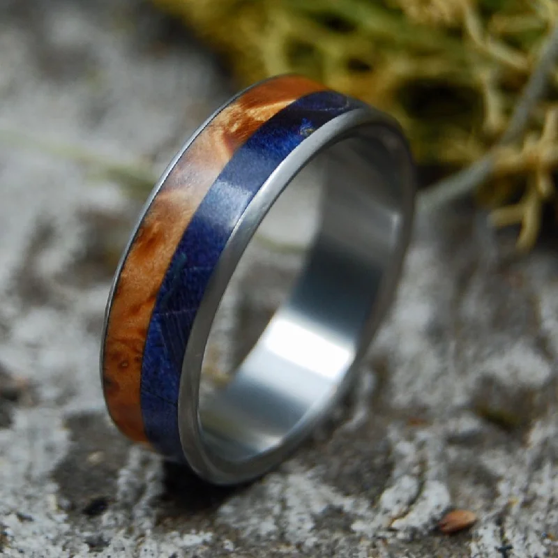 Women's anniversary rings-Duke Of My Heart | Men's Blue Box Elder & Titanium Wedding Ring