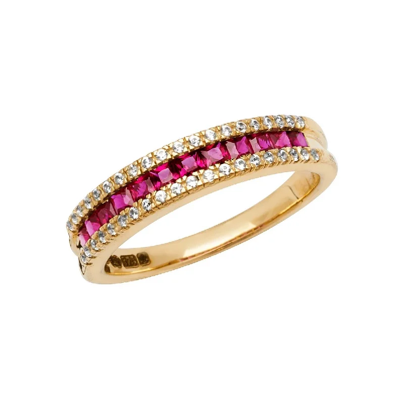 Women's charm rings-9K Yellow Gold Synthetic Ruby Ring