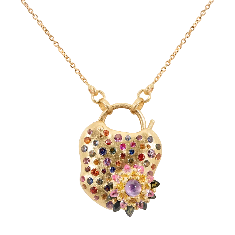 Women's travel necklaces-Medium Rainbow Daisy Padlock Necklace - Made to Order