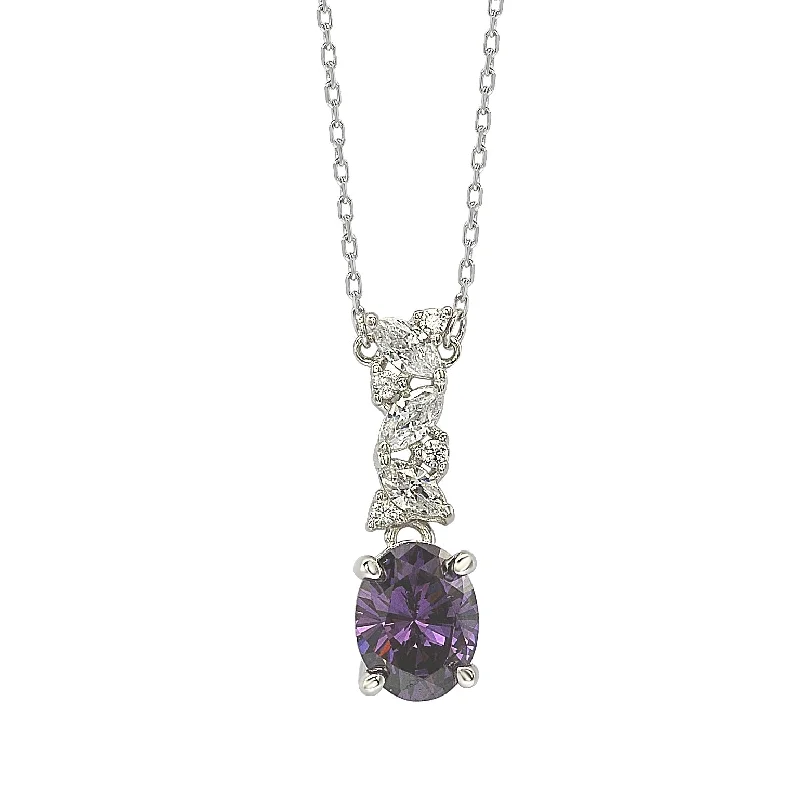 Women's Mother's Day necklaces-Suzy Levian Sterling Silver Purple Oval Cut and White Cubic Zirconia Necklace