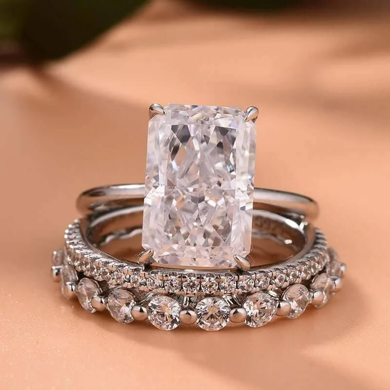 Women's silver-plated rings-Elegant Radiant Cut Simulated Diamond 3PC Ring Set