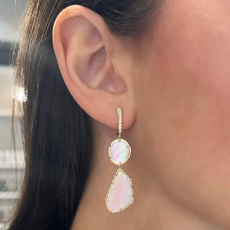 Women's emerald earrings-14K GOLD DIAMOND PINK MOTHER OF PEARL REESE EARRINGS