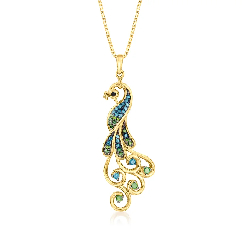 Women's wedding necklaces-Ross-Simons Multicolored Diamond Peacock Pendant Necklace in 18kt Gold Over Sterling