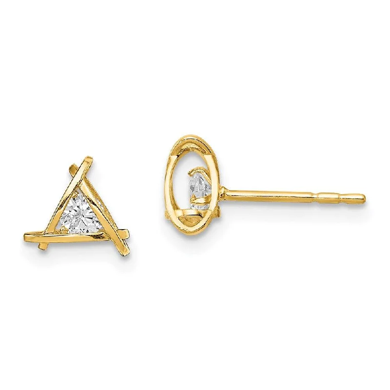 Women's diamond earrings-Madi K Kid's 14k  CZ Weaved Triangle Post Earrings