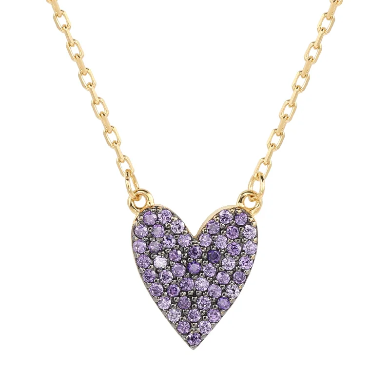 Women's K gold necklaces-Suzy Levian Purple Cubic Zirconia Golden Sterling Silver Heart Necklace