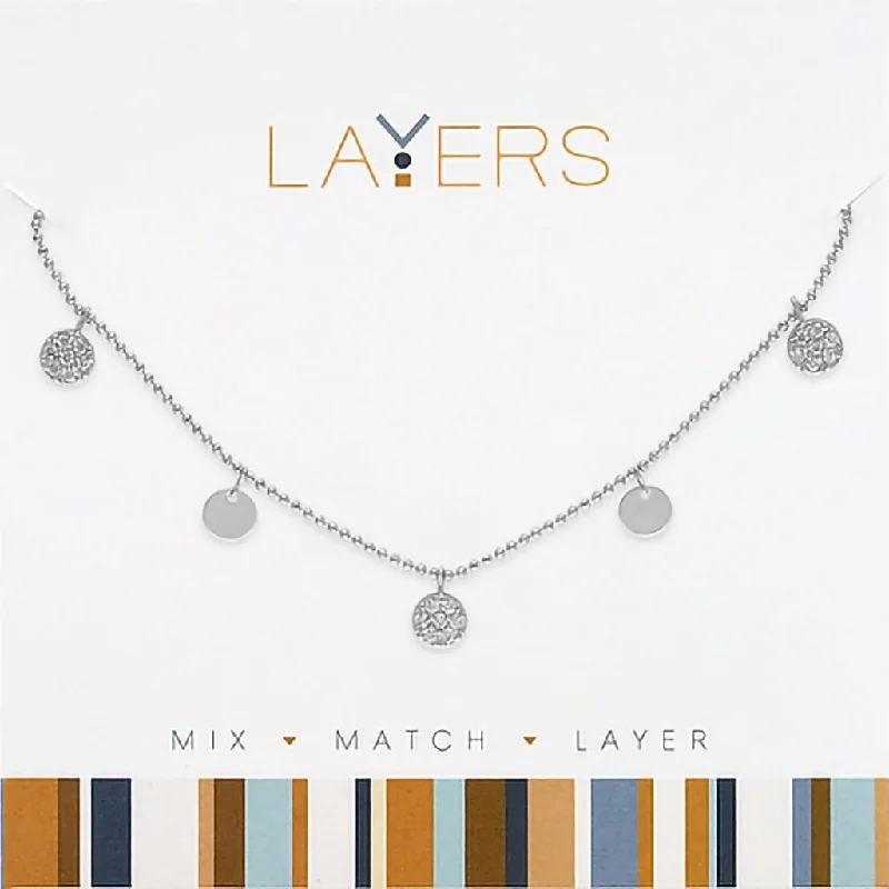 Women's cross necklaces-Center Court : Silver Mini CZ & Plain Disc Layers Necklace