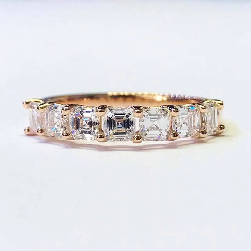 Women's crystal rings-Half Eternity Asscher Cut Ring Band