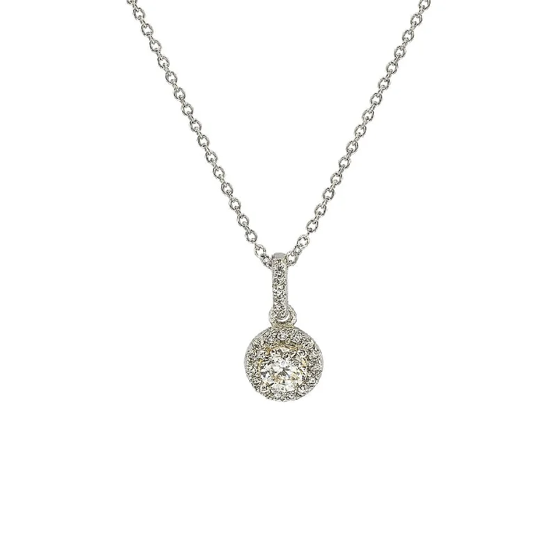 Women's handmade artisan necklaces-Suzy Levian 14K White Gold .35 cttw Diamond Halo Pendant