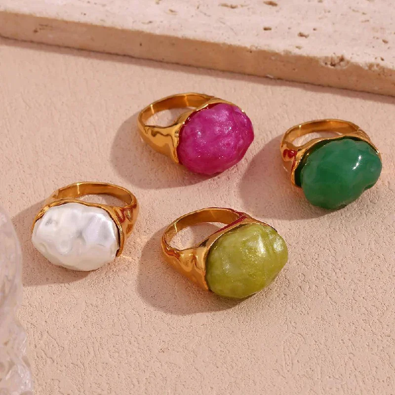 Women's vintage-inspired rings-Vintage Gold Plated Stone Stainless Steel Tarnish Free Ring