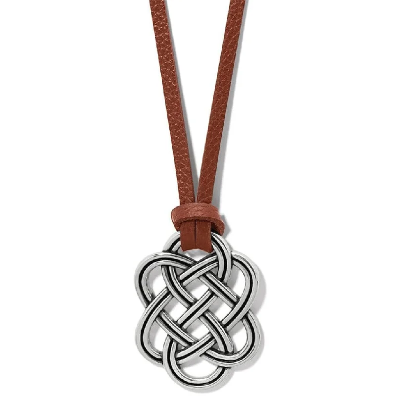 Trendy women's necklaces-Brighton - Interlok Trellis Leather Necklace in Bourbon