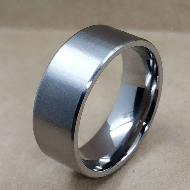 Women's DNA rings-Brushed Flat Pure Titanium Men's Wedding Ring