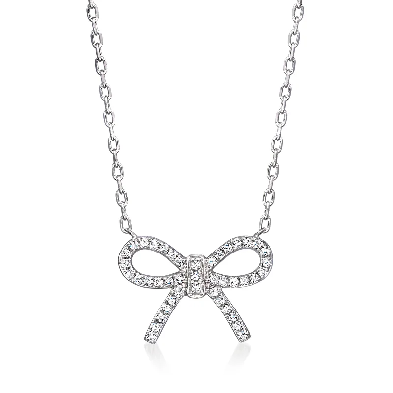 Women's beaded necklaces-RS Pure by Ross-Simons Diamond Bow Necklace in Sterling Silver