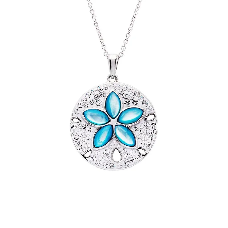 Women's name necklaces-Ocean : Aqua Mother of Pearl Sand Dollar Pendant