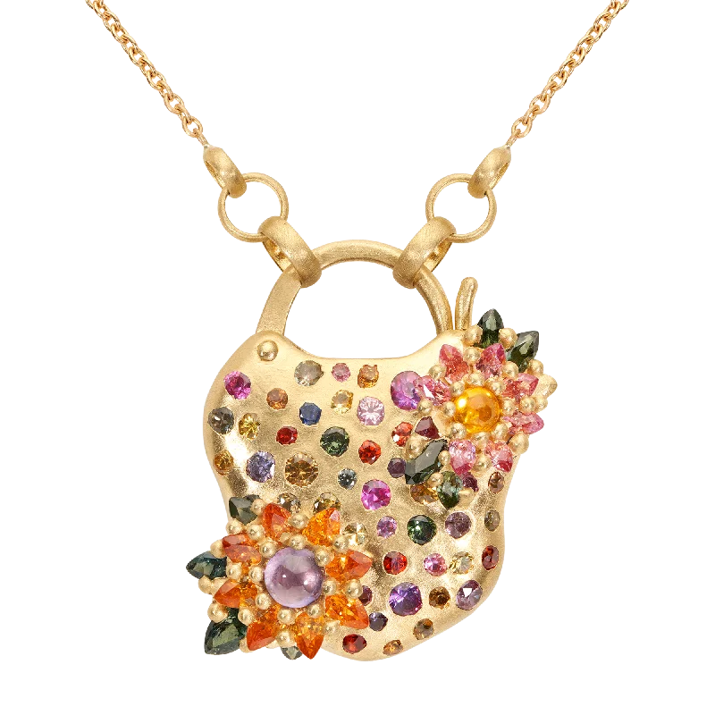 Women's charm necklaces-Medium Rainbow Daisy Clusterf@&$ Padlock Necklace - 11644