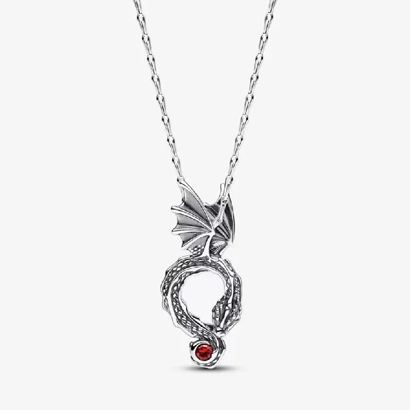 Women's symbolic necklaces-PANDORA : Game of Thrones Curved Dragon Pendant Necklace in Sterling Silver