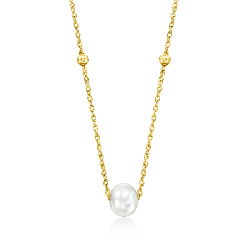 Women's religious necklaces-RS Pure by Ross-Simons 4-5mm Cultured Pearl Station Necklace in 14kt Yellow Gold