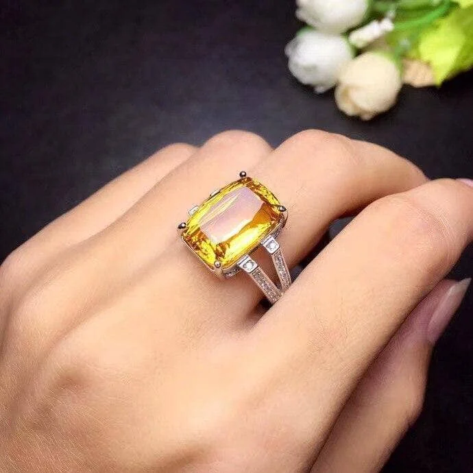 Women's K gold rings-Natural Ametrine/Citrine Emerald Cut Gemstone Ring