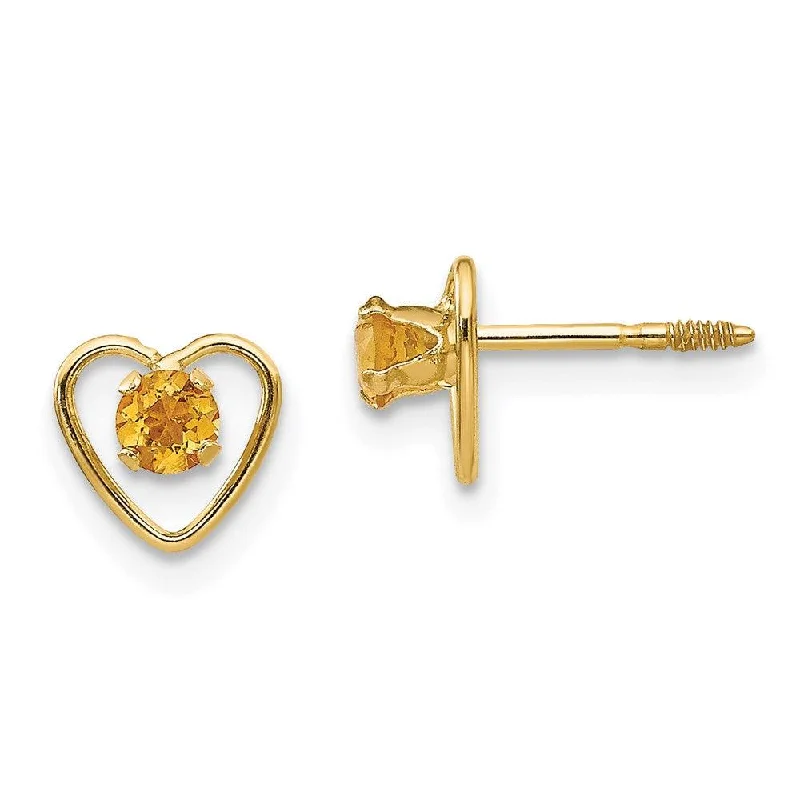 Women's hypoallergenic earrings-Madi K Kid's 14k  3mm Citrine Birthstone Heart Earrings