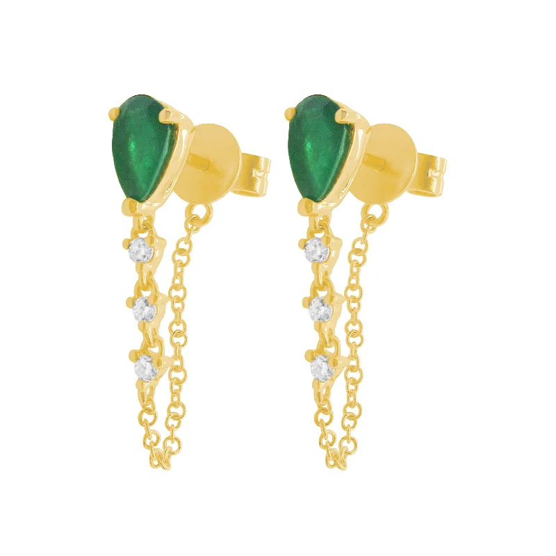 Women's astrology earrings-14K GOLD DIAMOND EMERALD TRISH EARRINGS