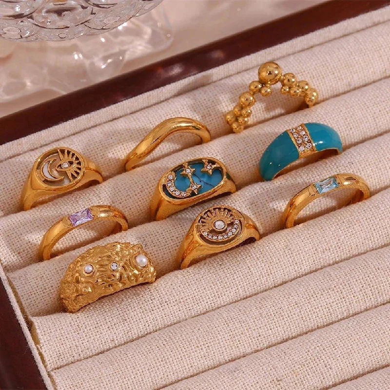 Women's unique rings-18K Gold Plated Decorative Stainless Steel Tarnish Free Rings