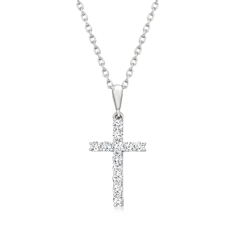 Women's gemstone necklaces-Ross-Simons Diamond Cross Pendant Necklace in Sterling Silver