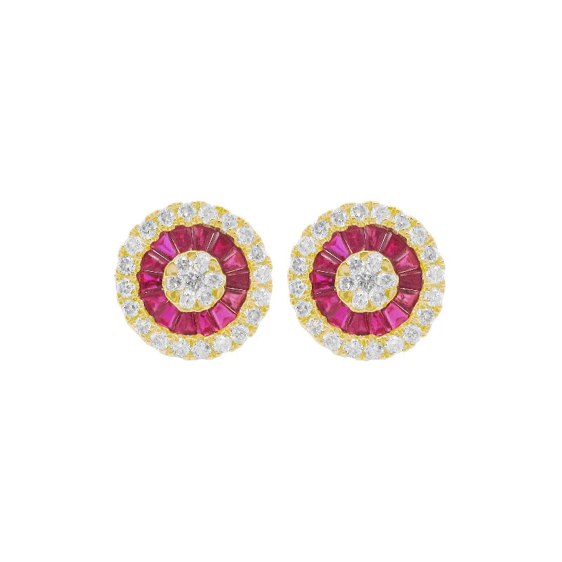 Women's clip-on earrings-14K GOLD DIAMOND AND BAGUETTE RUBY TAYLOR EARRINGS