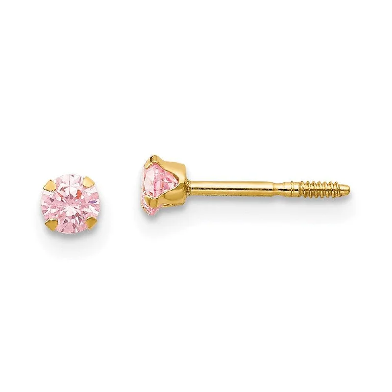 Women's seasonal earrings-Madi K Kid's 14k  3mm Pink CZ Earrings