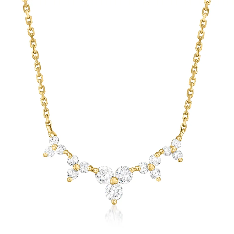 Women's initial necklaces-Ross-Simons Diamond Curved Bar Necklace in 14kt Yellow Gold