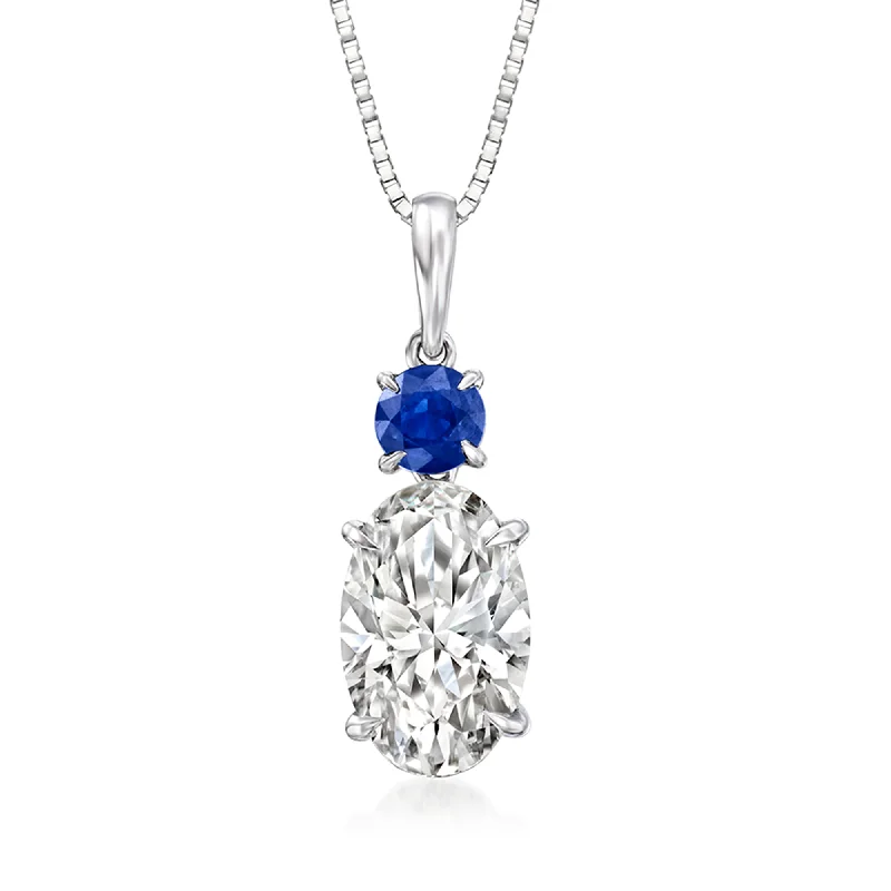 Women's graduation necklaces-Ross-Simons Lab-Grown Diamond Pendant Necklace With . Sapphire in 14kt White Gold