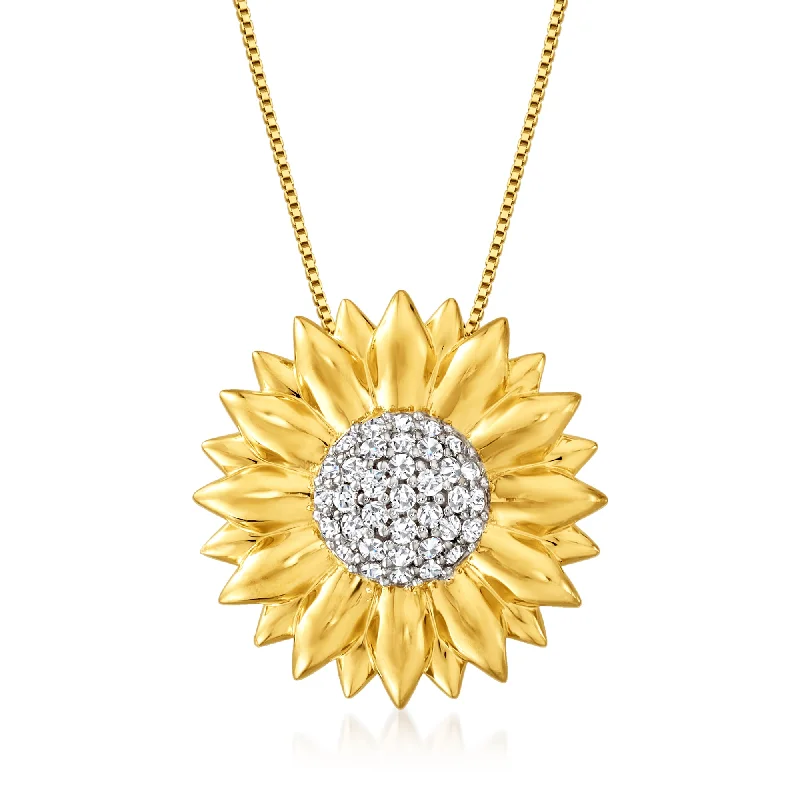 Women's chain necklaces-Ross-Simons White Topaz Sunflower Necklace in 18kt Gold Over Sterling