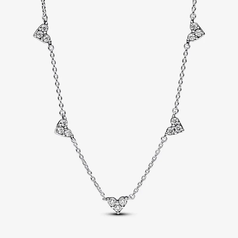 Women's luxury gift necklaces-PANDORA : Triple Stone Heart Station Chain Necklace - Sterling Silver