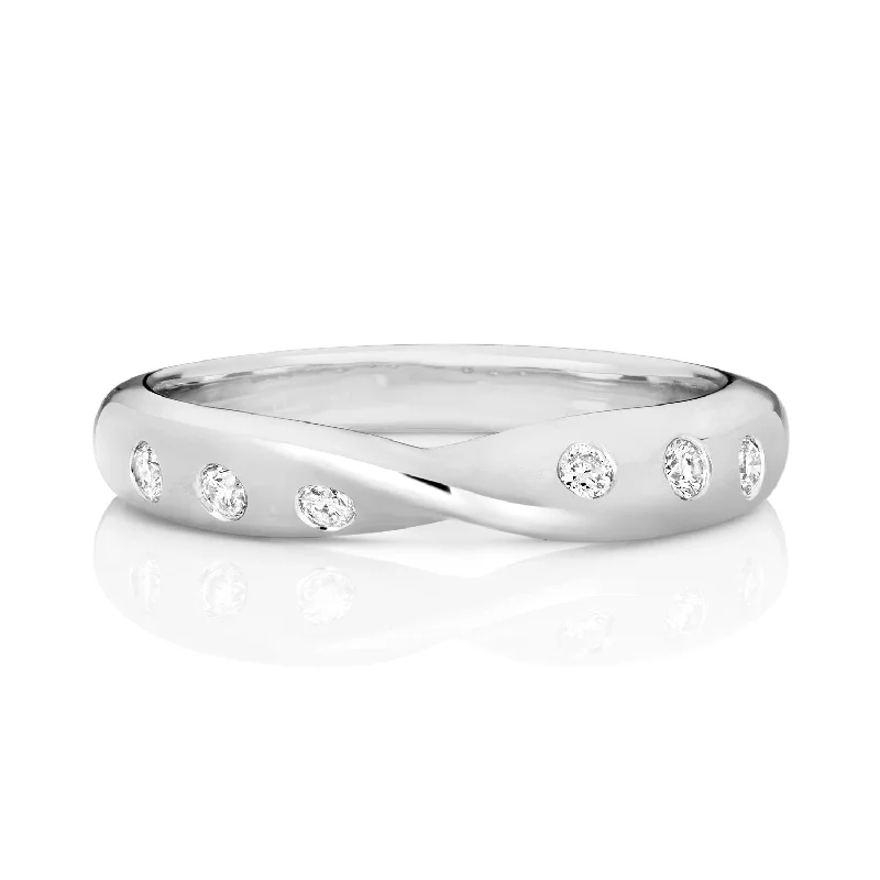 Women's diamond rings-Platinum 0.13ct Diamond Crossover Twist Eternity Ring