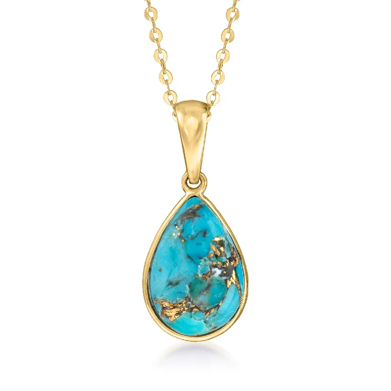 Women's silver necklaces-Canaria Turquoise Pendant Necklace in 10kt Yellow Gold