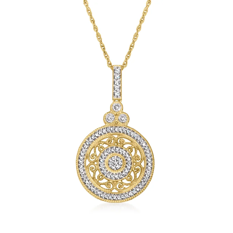 Women's gemstone necklaces-Ross-Simons Diamond Openwork Circle Pendant Necklace in 18kt Gold Over Sterling