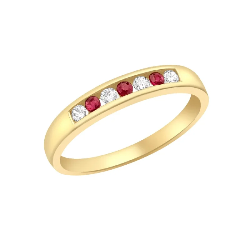 Women's evil eye rings-9K Yellow Gold Red & White CZ Channel Set Ring