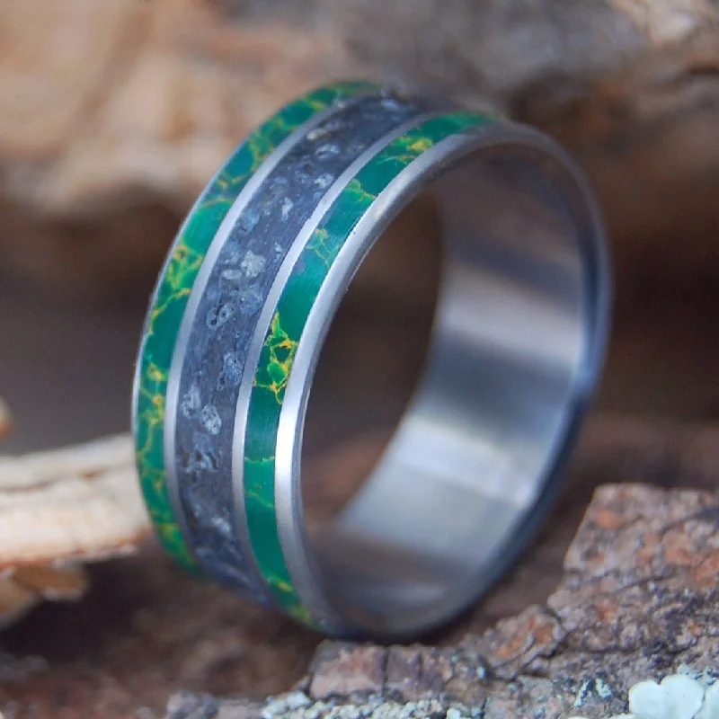 Women's silver-plated rings-Herring Cove Black | Men's Black Beach Sand, Egyptian Jade & Titanium Wedding Ring