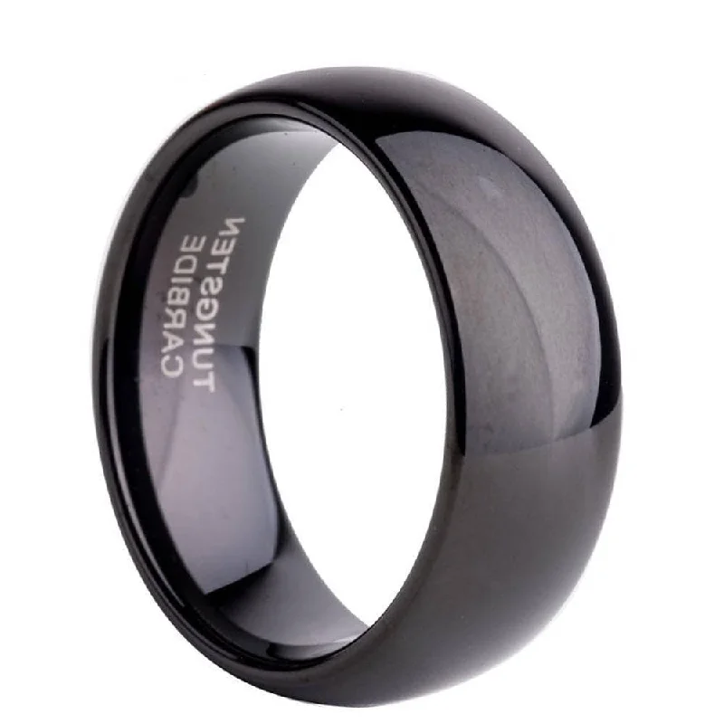 Handmade women's rings-8mm Black Dome Polish Men's Tungsten Carbide Wedding Ring