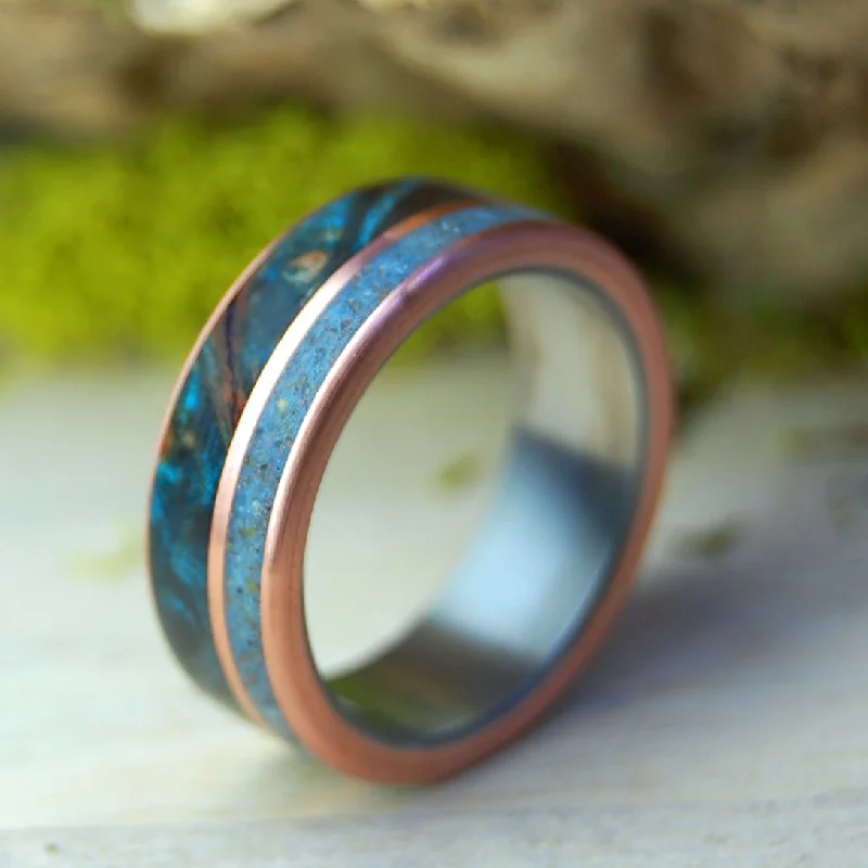 Women's seasonal rings-God Loves Lake Superior | Men's Blue Maple, Lake Superior Beach Sand, Ground Caribou Antler & Titanium Wedding Ring