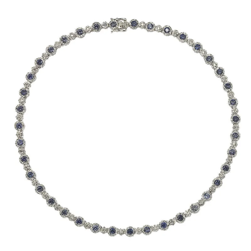 Women's party necklaces-Suzy Levian Sterling Silver Sapphire and Diamond Accent Tennis Necklace