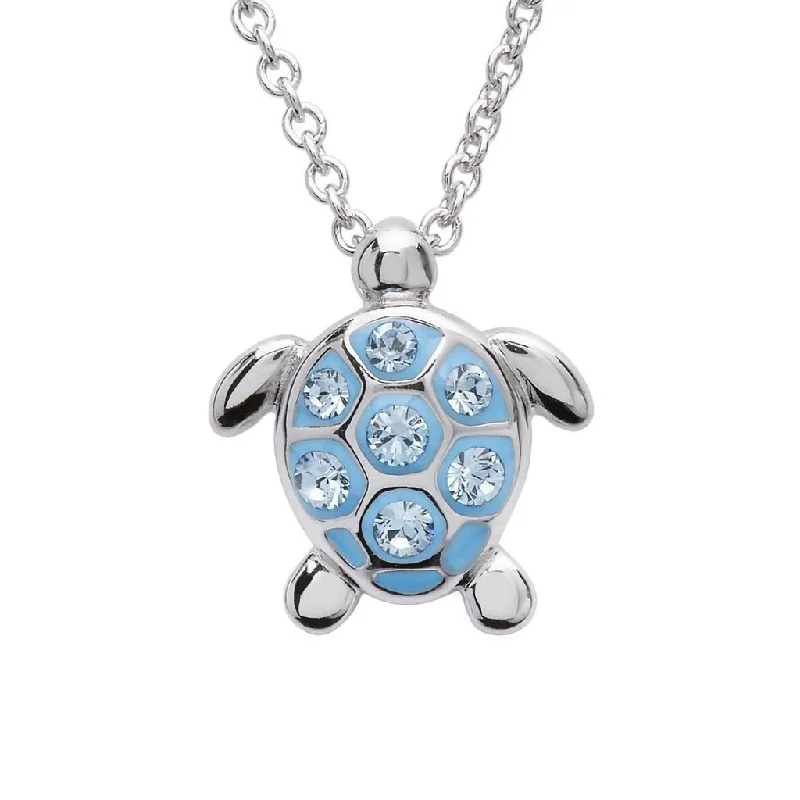 Women's gift necklaces-Ocean : Sea Turtle Necklace With Aqua Crystals – Small Size