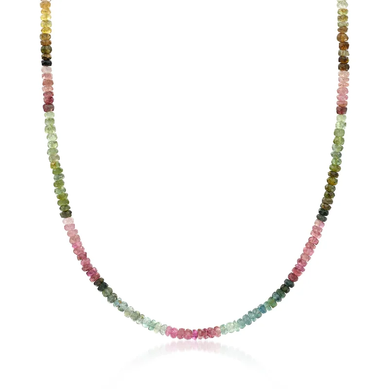 Women's couple necklaces-Ross-Simons Multicolored Tourmaline Bead Necklace With 14kt Yellow Gold Magnetic Clasp