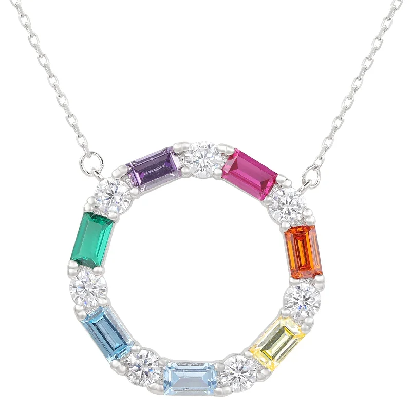 Women's gemstone necklaces-Suzy Levian Sterling Silver Rainbow & White Cubic Zirconia Alternating Circle Eternity Necklace