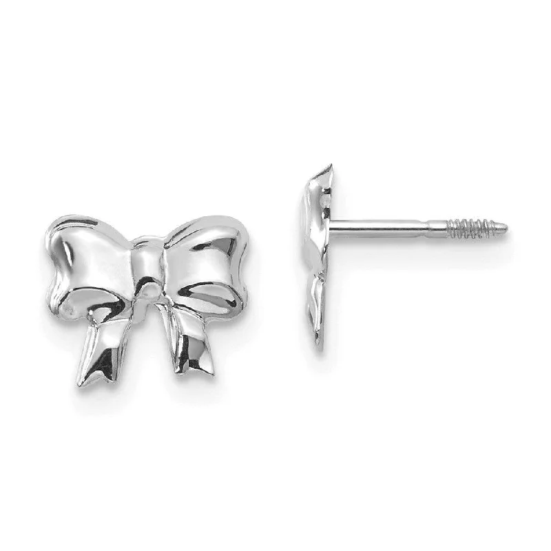 Women's ruby earrings-Madi K Kid's 14k White Gold  Rhodium-plated Bow Screwback Post Earrings