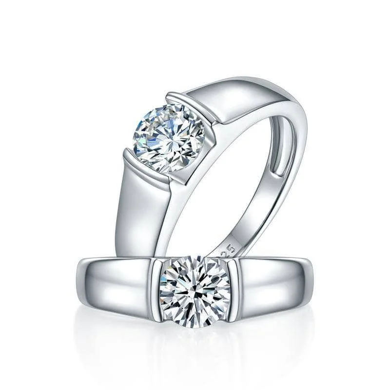 Women's K gold rings-1ct Round Diamond Men's Ring