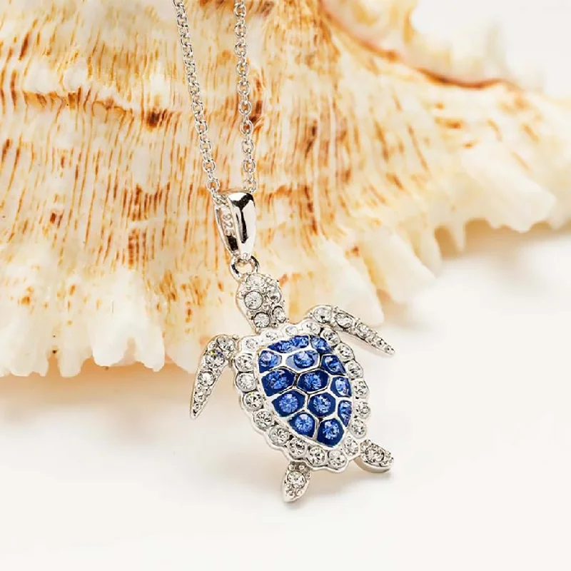 High-end women's necklaces-Ocean : Sterling Silver Sapphire Blue Turtle Necklace